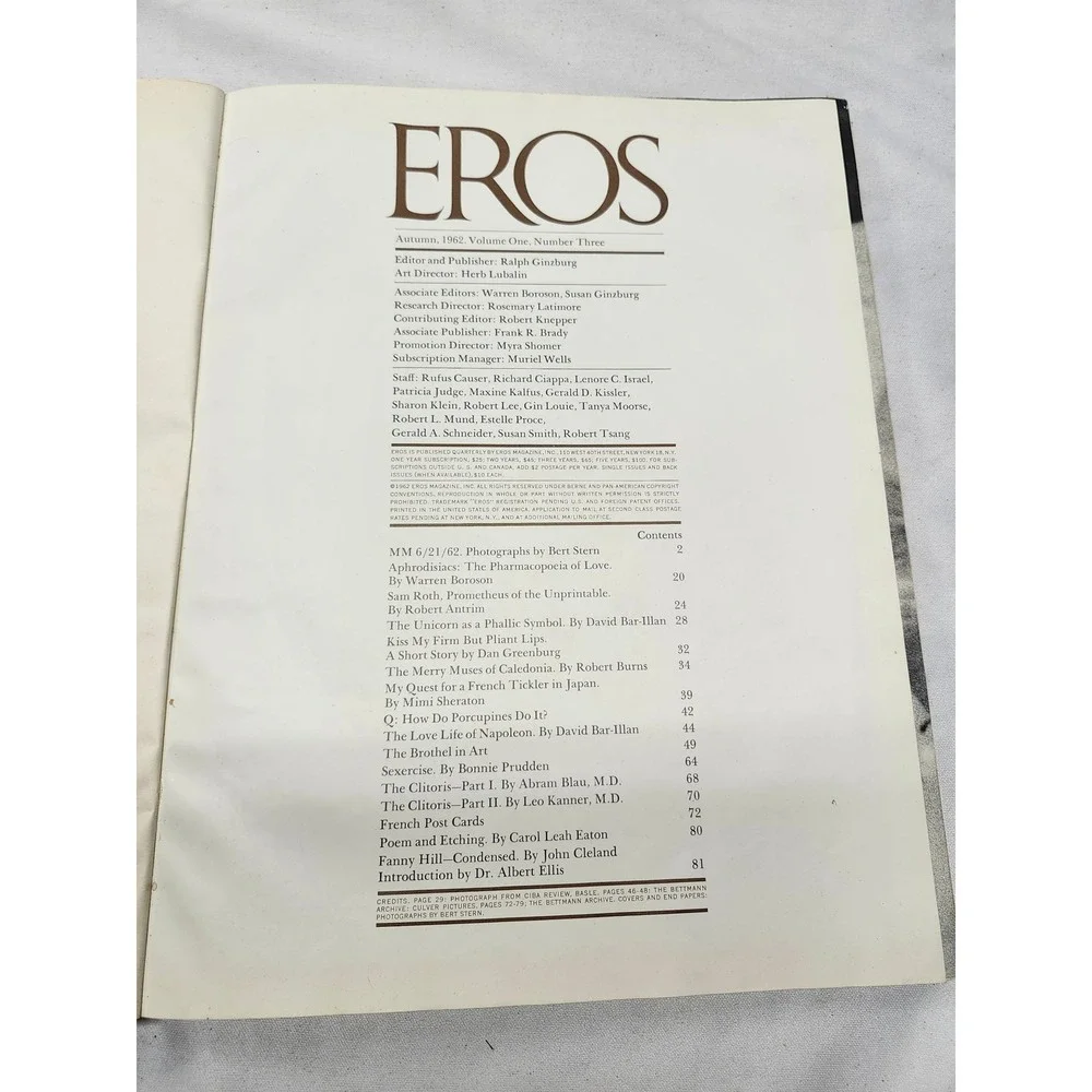 Vintage Eros Hardcover 1962 Vol 1 No 3 Marilyn Monroe Last Sitting Bert Stern